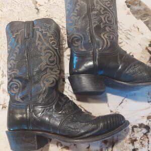 LUCCHESE 1883 BLACK LIZARD and Leather Cowboy Western Boots N1006R in size 9D